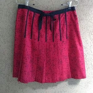 INC Red & Black Dot Silk Pleated Skirt SZ 8
